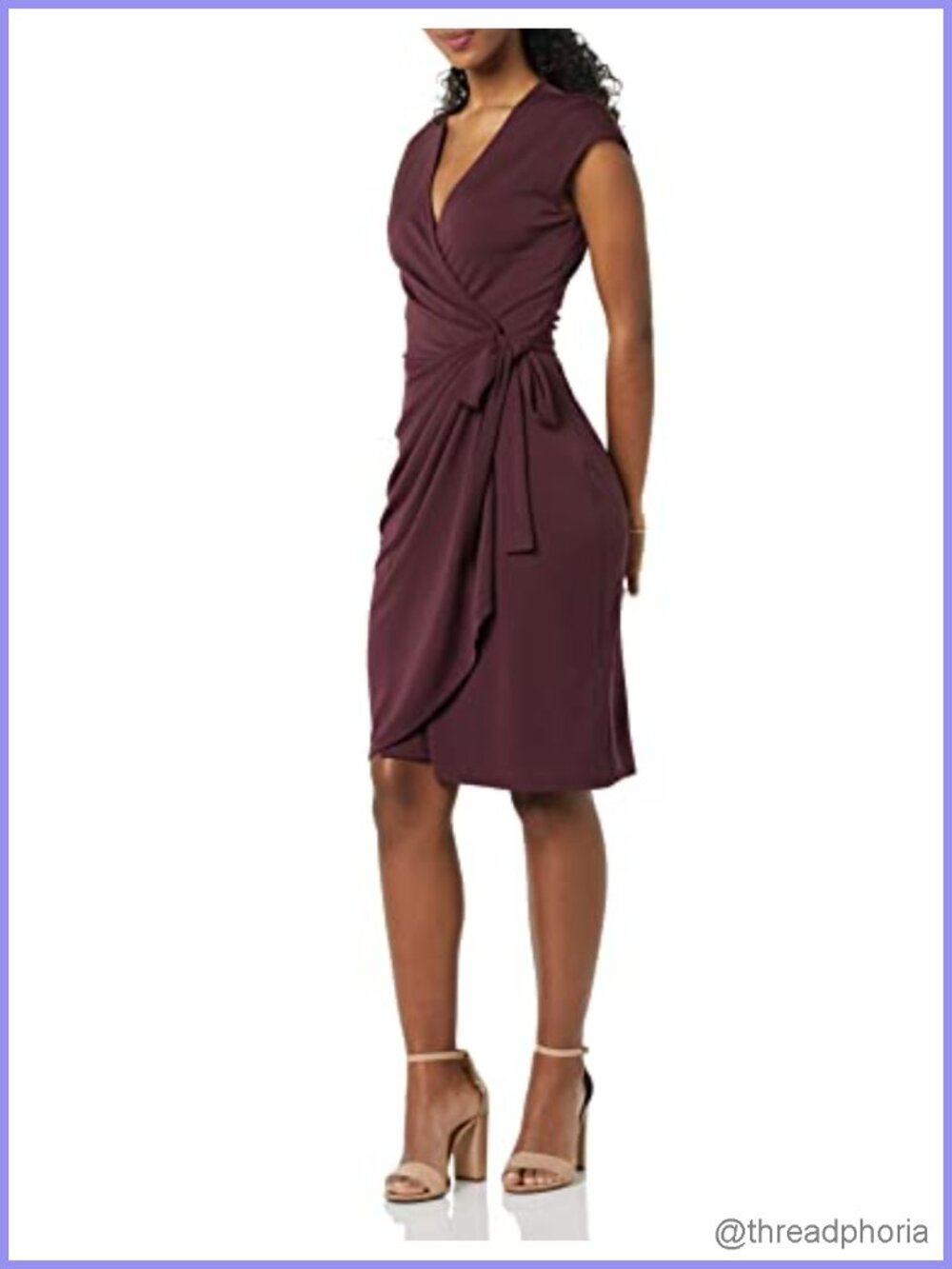 Classic Cap Sleeve Wrap Dress V-Neck Pleated Waist